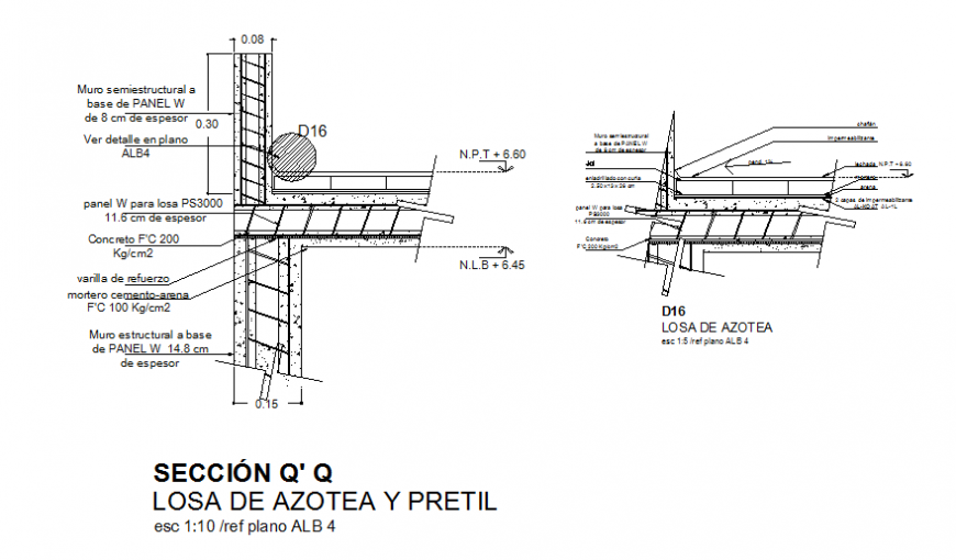 Constructive details of base slab and wall panel cad drawing details dwg file