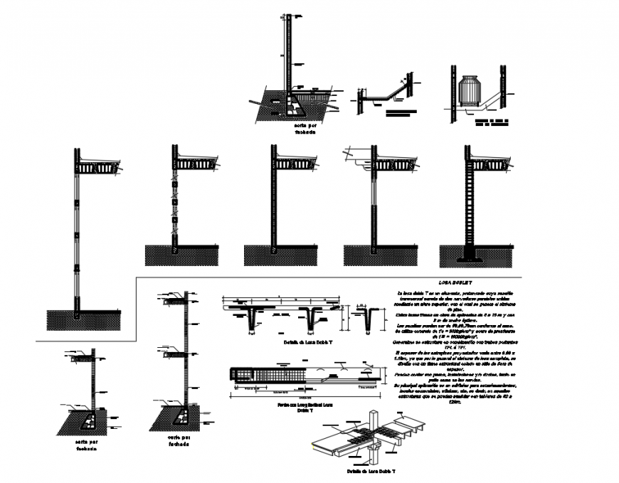 Constructive details of house with column and beam dwg file