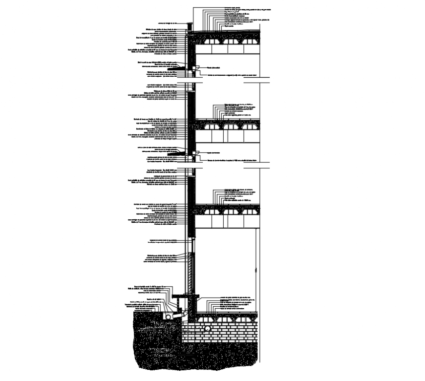 Constructive details of multi story educational building dwg file