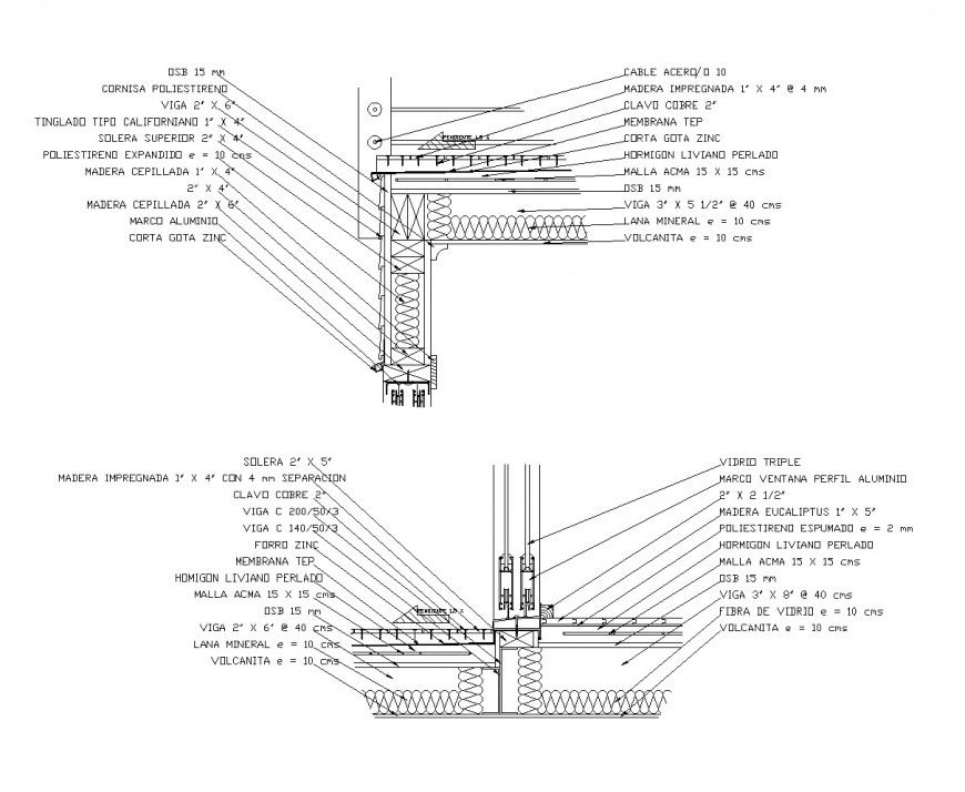 Constructive details terrace section plan autocad file
