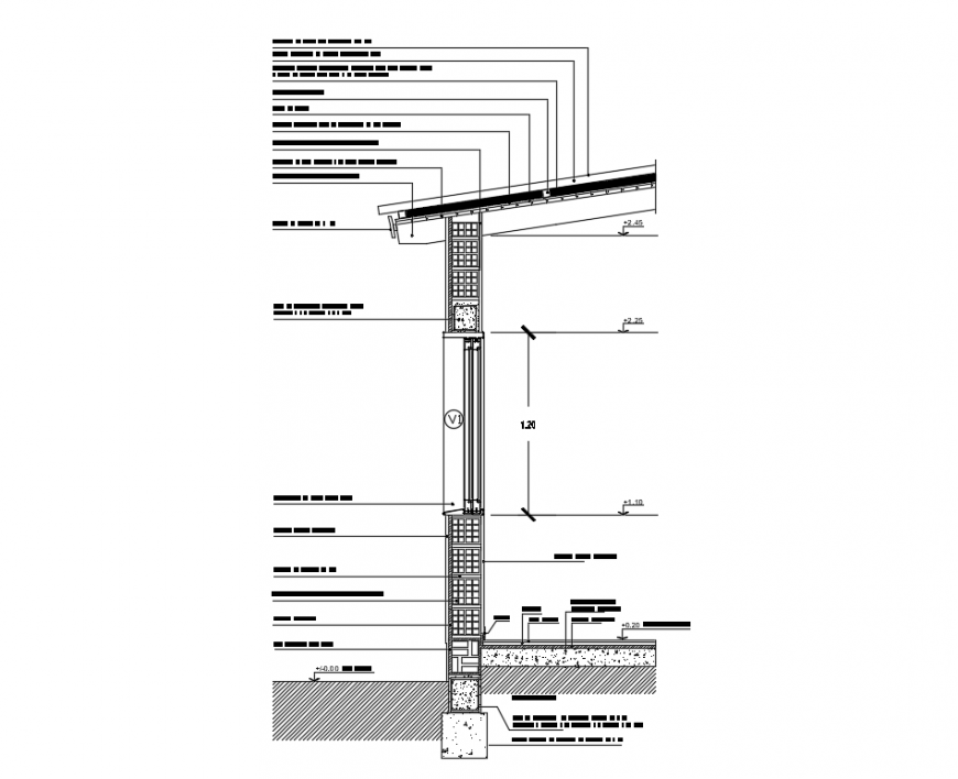 Constructive details type of house with roof and foundation structure plan details dwg file