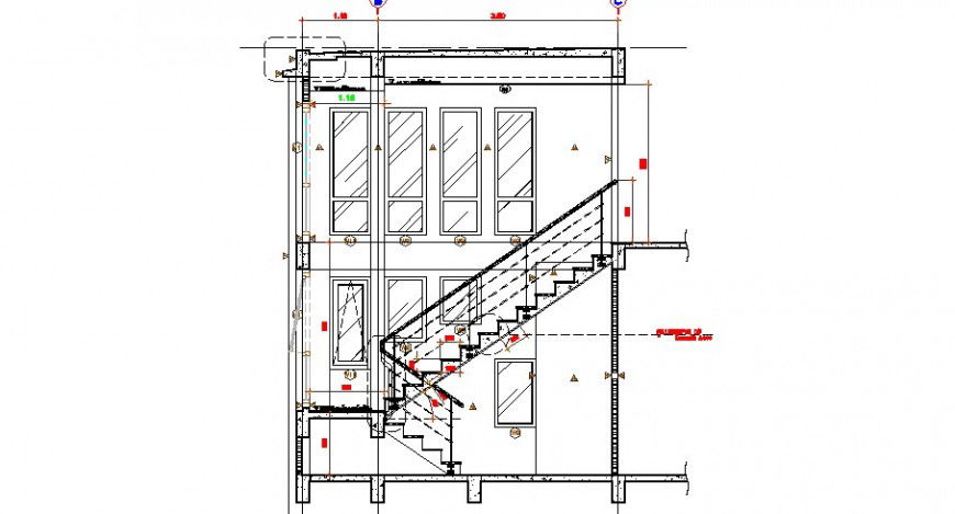 Constructive facade sectional drawing details of house dwg file