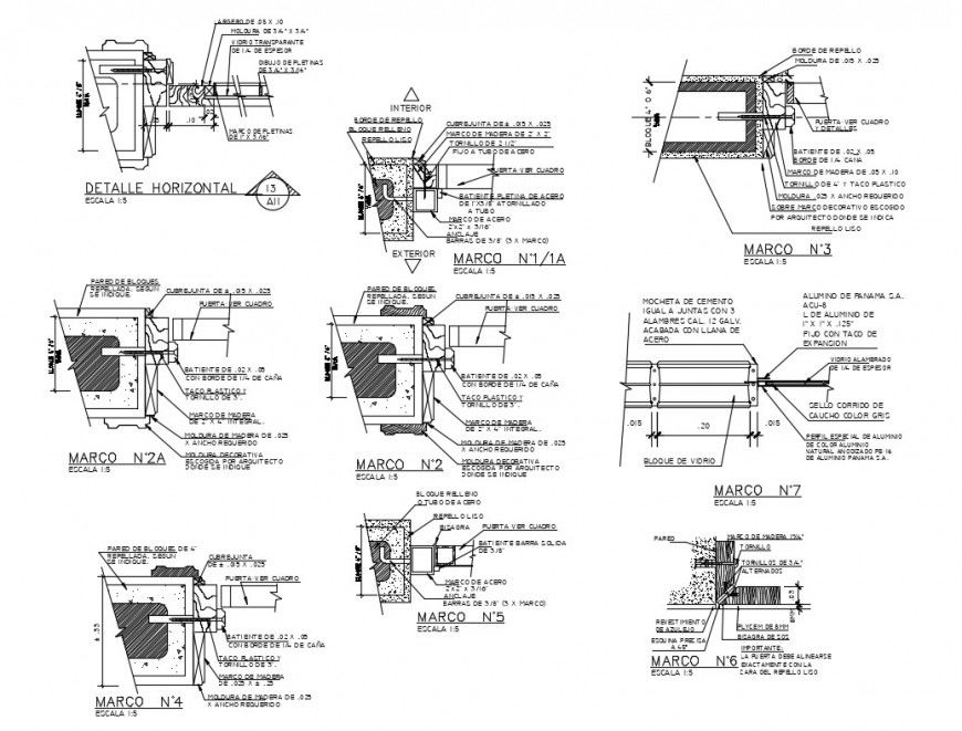 Constructive installation details of doors and windows dwg file