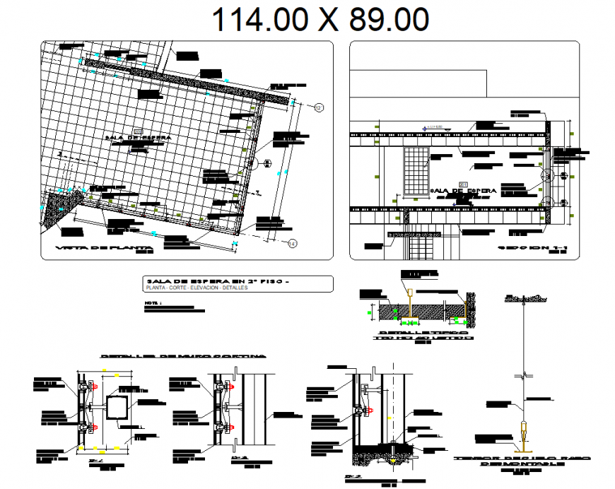Constructive lock system plan and section detail dwg file