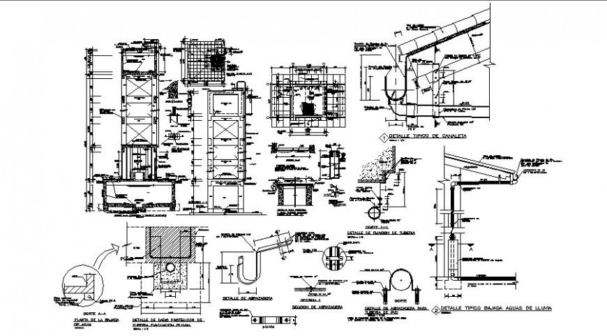 Constructive section, roof and wall construction details of school dwg file