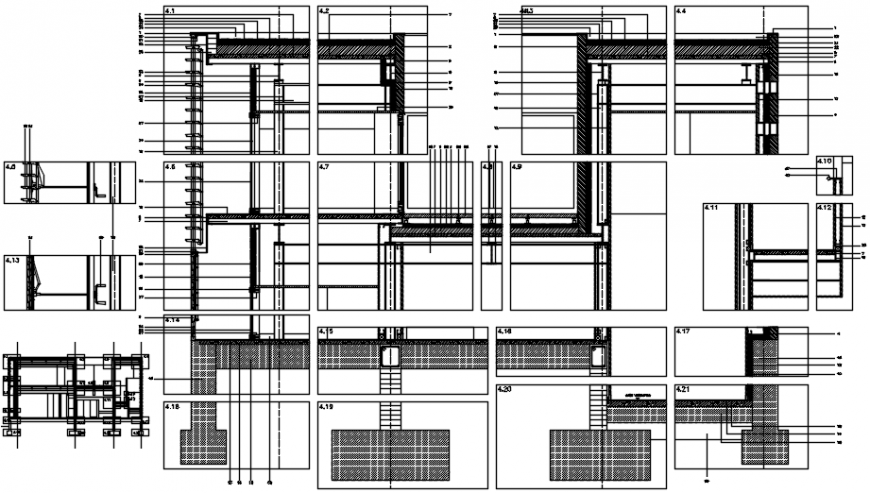 Constructive section, surface foundation and structure details of building dwg file