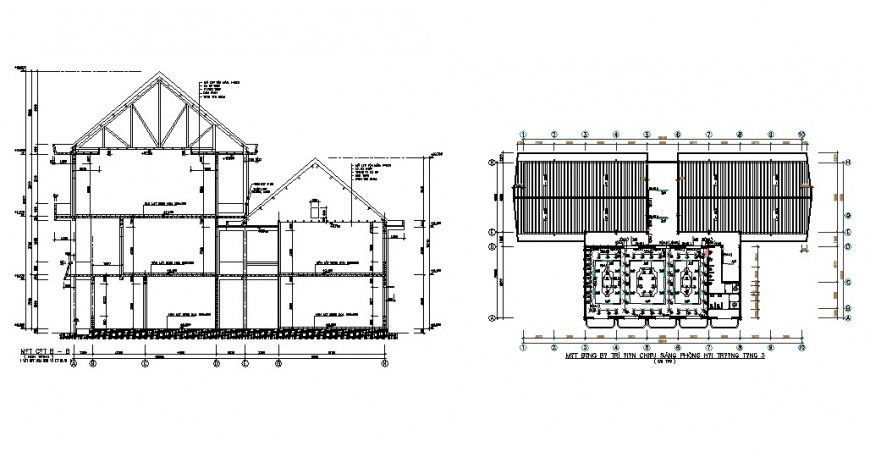 Constructive section and foundation details of house building dwg file