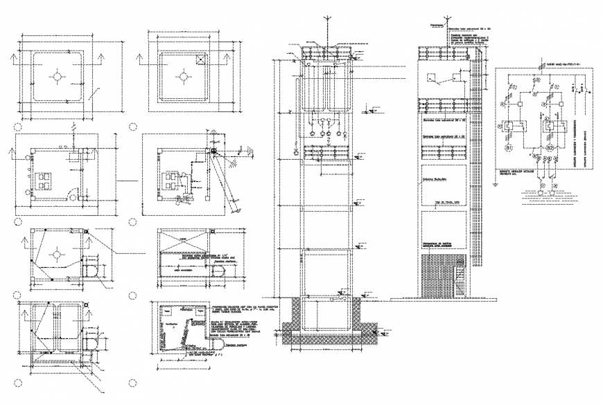Constructive section and structure details of hospital building dwg file