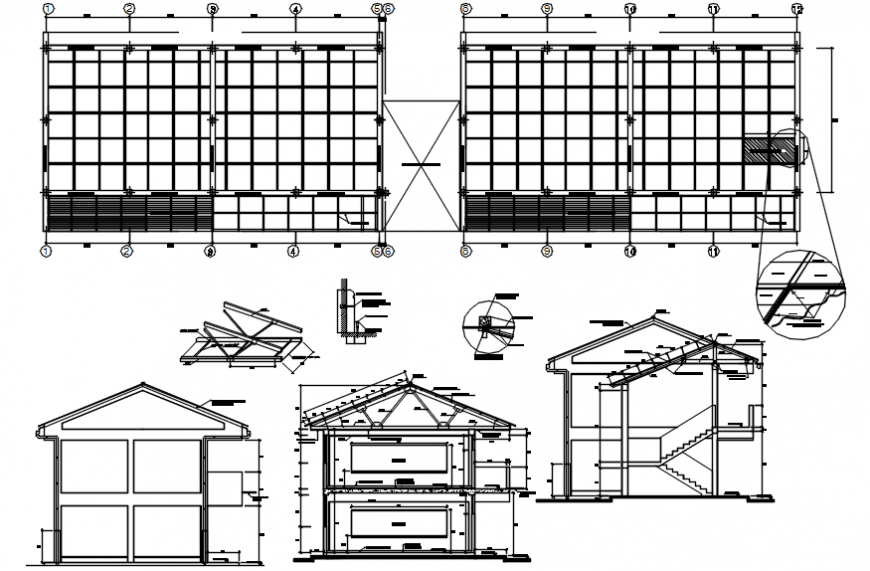 Constructive section drawing details of classrooms dwg file