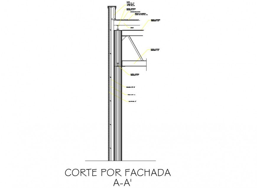 Constructive section facade details of building dwg file