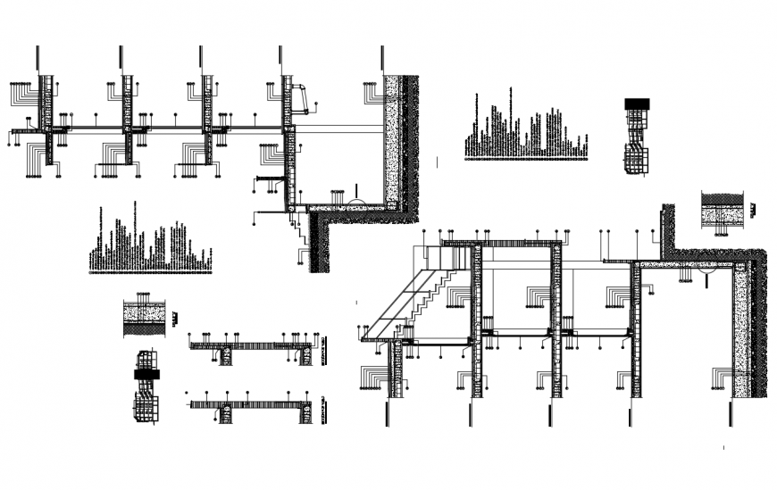 Constructive section with wall and column with construction design dwg file
