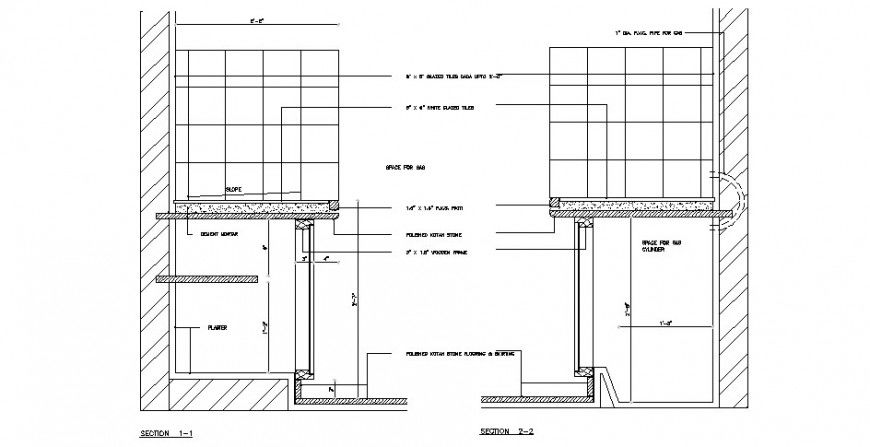 Constructive sectional details for house kitchen cad drawing details dwg file