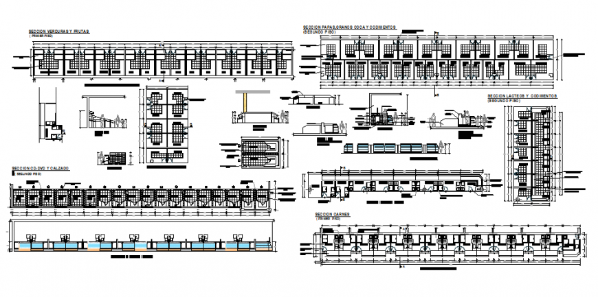 Constructive sectional details of all floors of office building dwg file