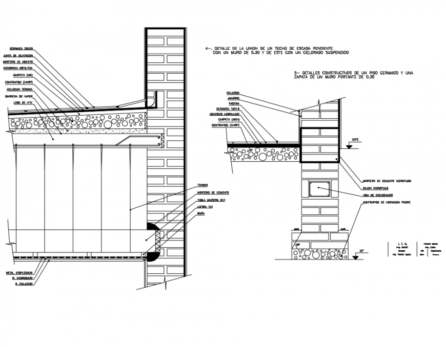 Constructive sectional details of building with specifications dwg file