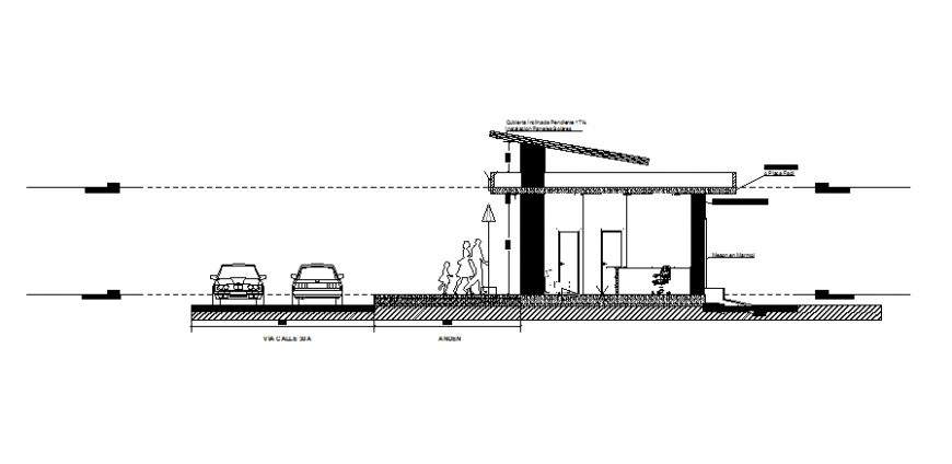Constructive sectional details of office building dwg file