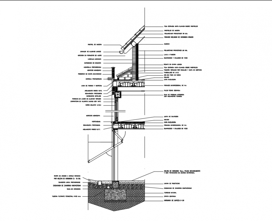 Constructive sectional details of two flooring house with roof dwg file
