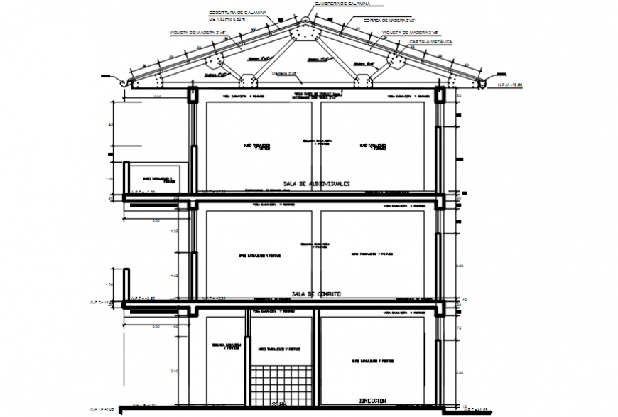 Constructive sectional drawing details of primary school dwg file