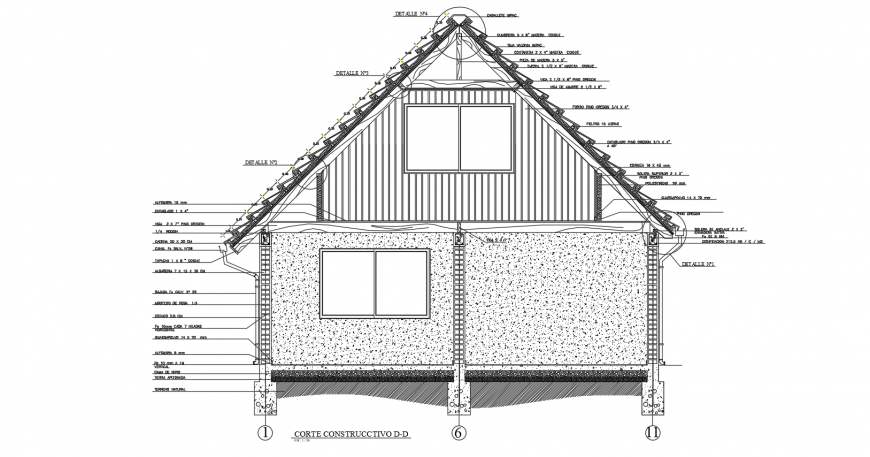 Constructive sectional view of house area design dwg file