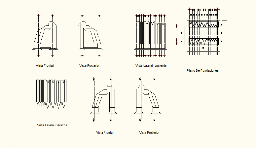 Constructive structure detail 2d view layout file in dwg format