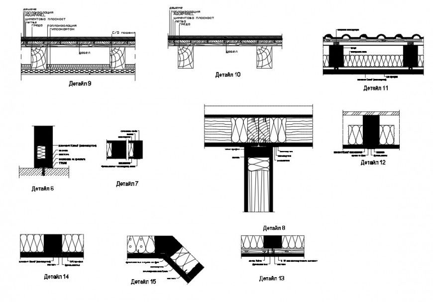 Constructive structure details of roof cad drawing details dwg file
