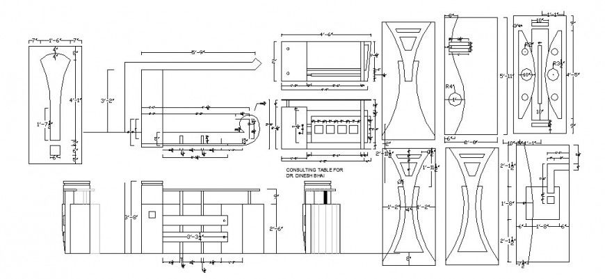 Consulting table, ceiling and furniture drawing details for clinic dwg file