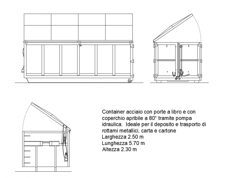 Container box card board entry access cad drawing details dwg file