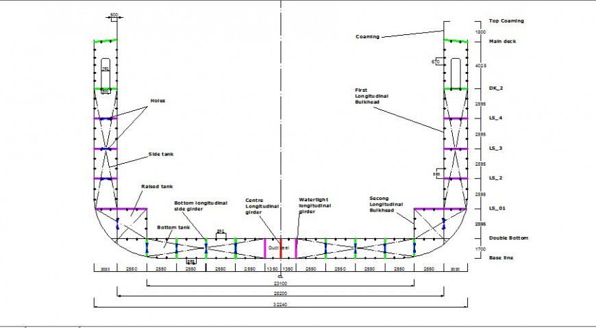 Container ship-mid ship section cad drawing details dwg file