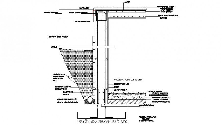Containment wall front view construction drawing details dwg file