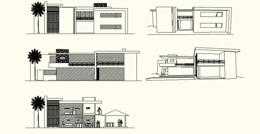 Contemporary style bungalow design drawing in dwg AutoCAD file.