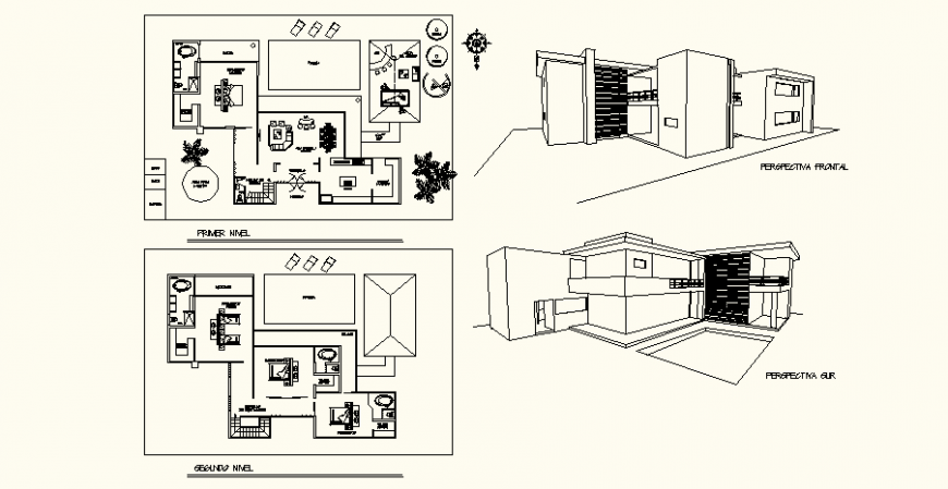 Contemporary style bungalow plan drawing in dwg AutoCAD file.