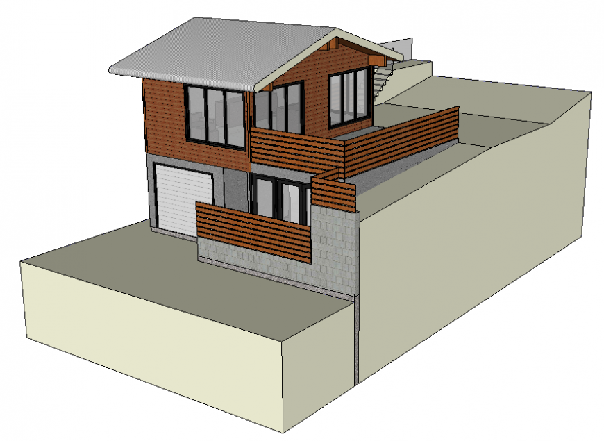 Contemporary two level 3d house elevation cad drawing details dwg file