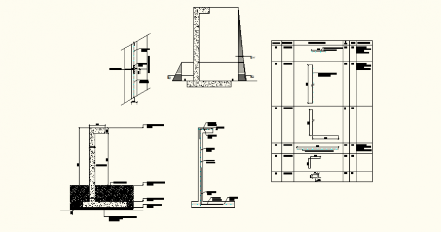 Contention wall in armed concrete detail elevation autocad file