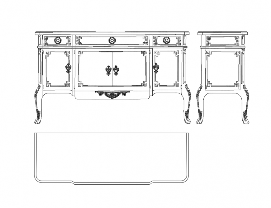 Continental long wooden cabinet cad blocks details dwg file