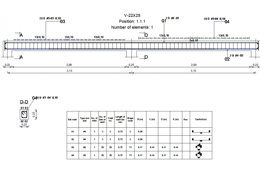 Continuous beam detail elevation 2d view CAD structure layout file