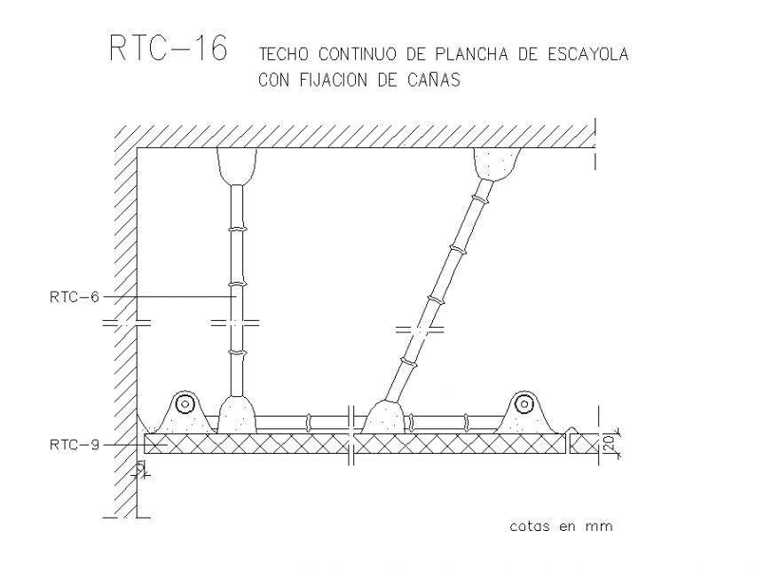 Continuous ceiling of plaster with gray fixation section autocad file