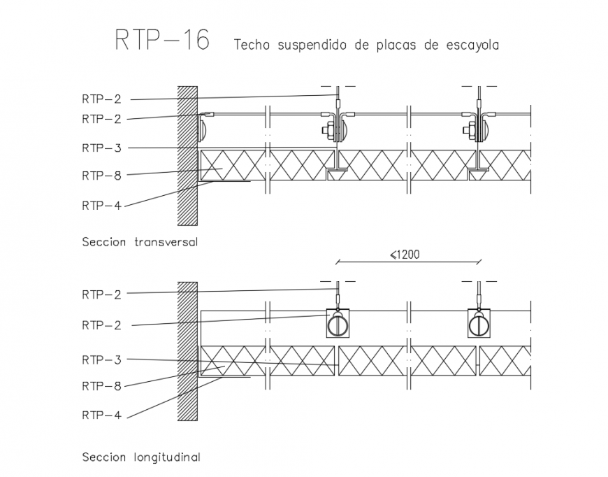 Continuous roof with metal cloth constructive details dwg file