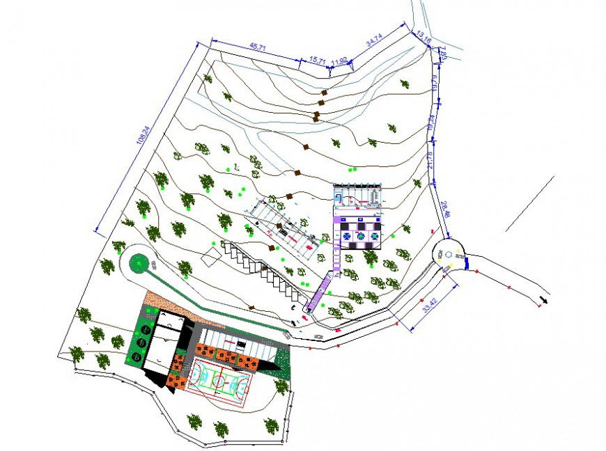 Contour mapping of an area 2d view CAD block layout file in autocad format