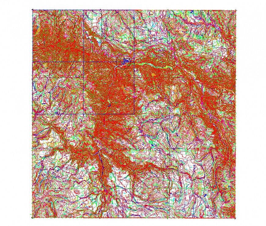 Contour mapping of an area detail 2d view layout file in autocad format