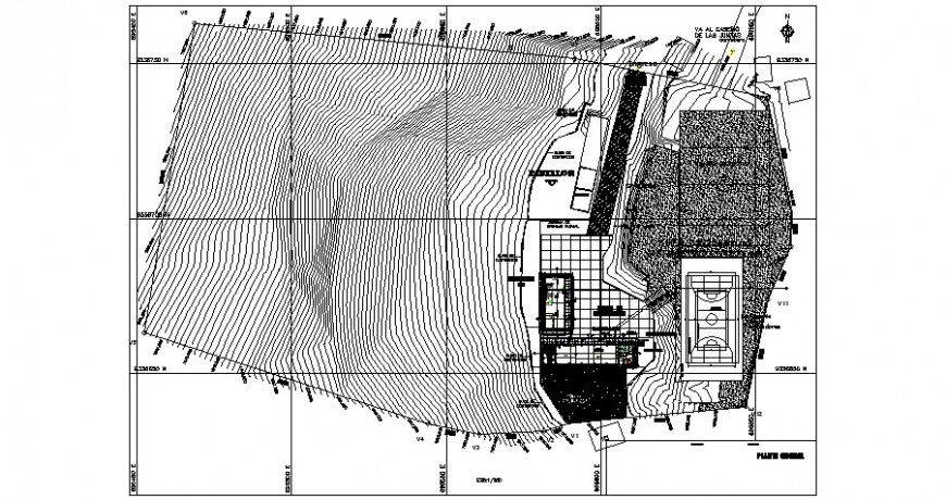 Contour mapping with sports grounds 2d view autocad file