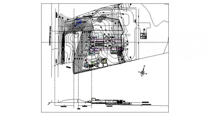 Contour planning and building elevation drawing 2d view dwg file
