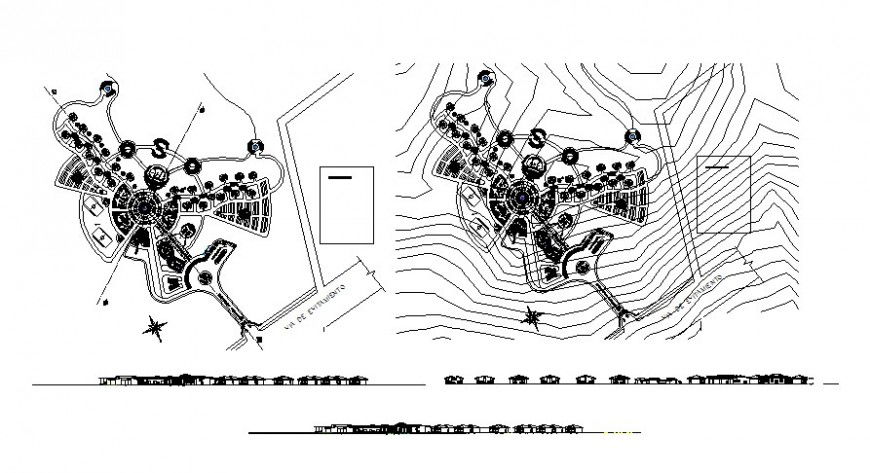 Contour planning details and building drawing in autocad