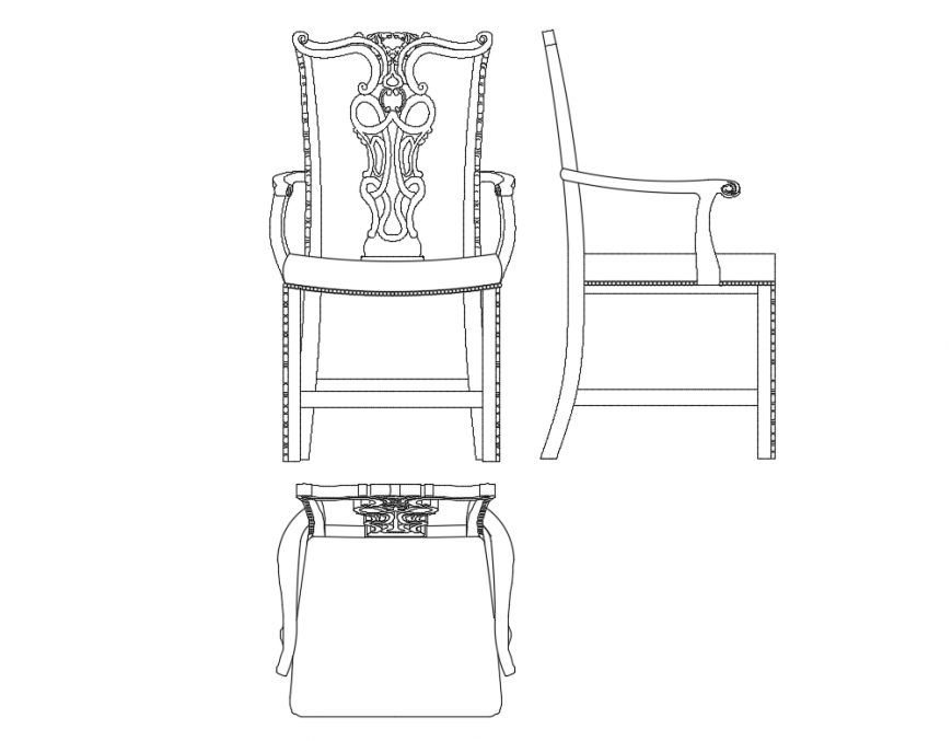 Cool arm chair all side elevation cad block drawing dwg file