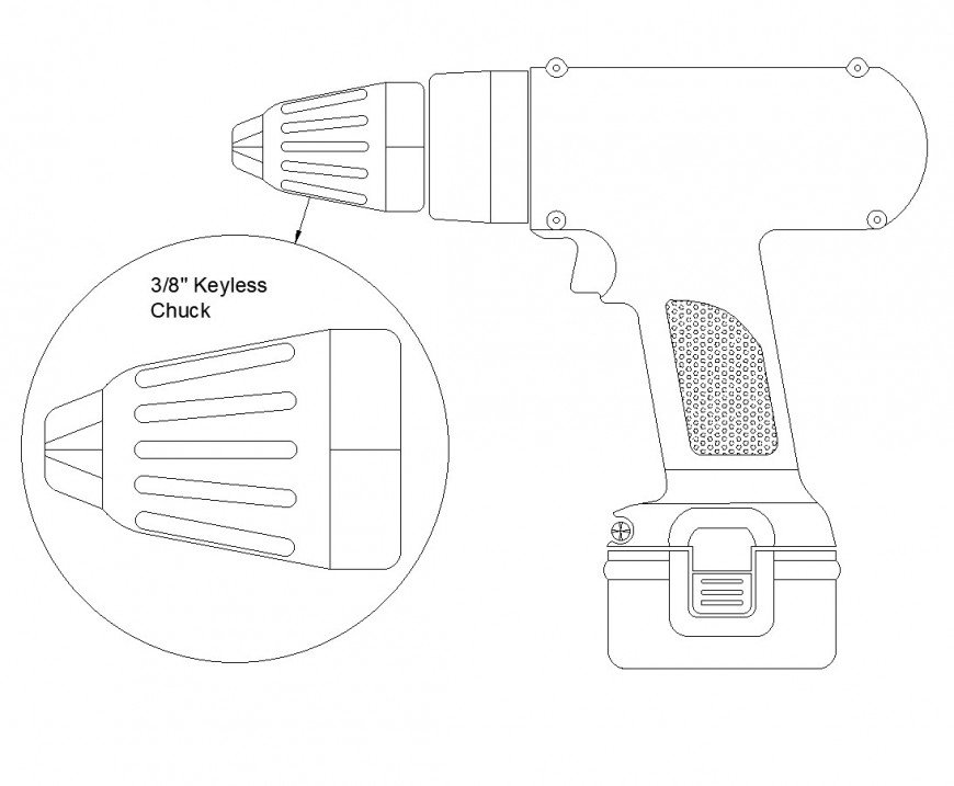 Cordless Drill Elevation plan autocad file