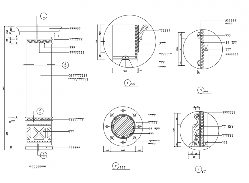 Corinthian column elevation cad drawing details with dimensions dwg file