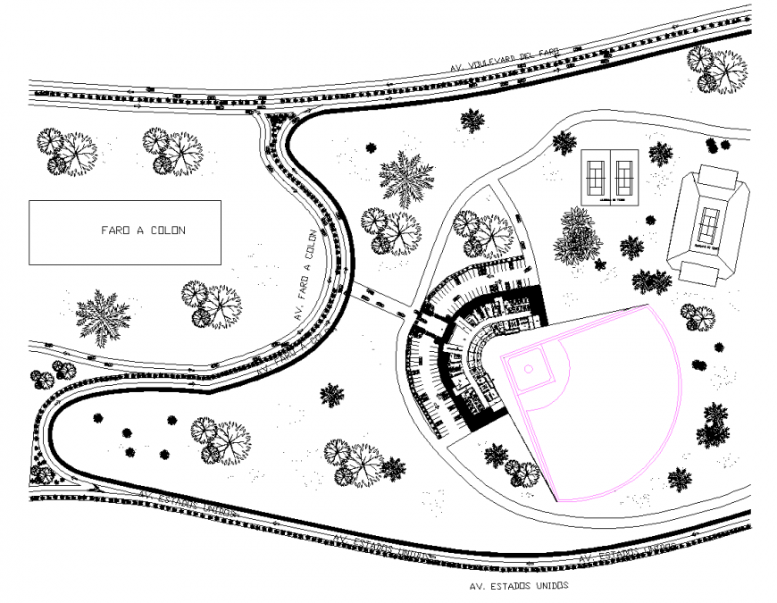 Corner plot with commercial building plan in dwg file.
