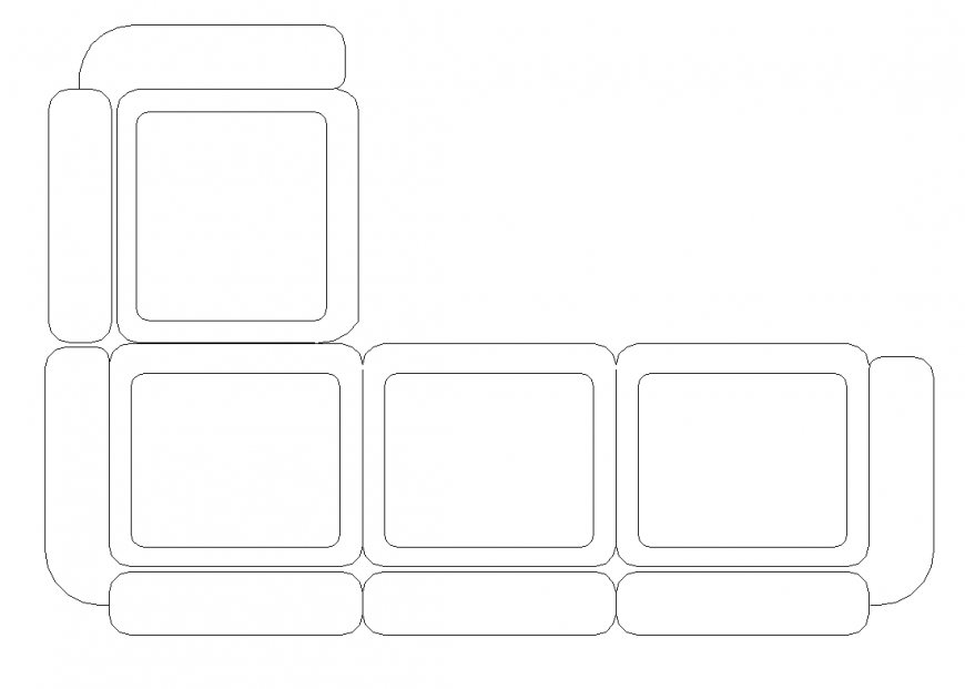 Corner Sofa Elevation and Layout DWG File for Interiors