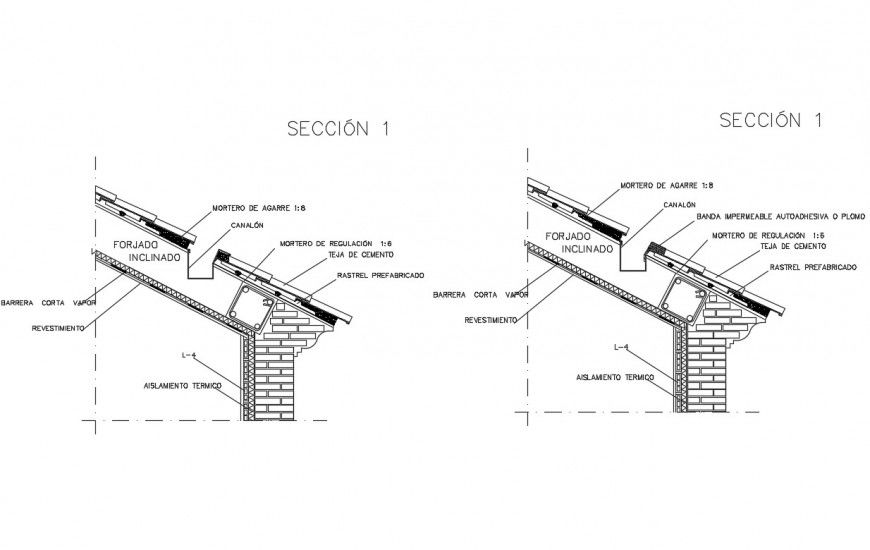 Cornice of tile constructive section cad drawing details dwg file