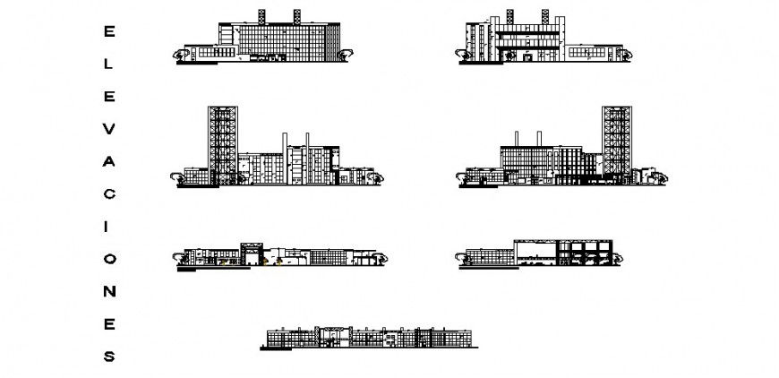 Corporate building elevation detail drawing in dwg AutoCAD file. 