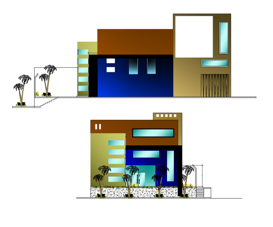 Corporate building elevation with detail of architecture design dwg file