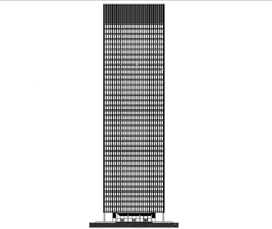 Corporate building font elevation drawing in dwg file.
